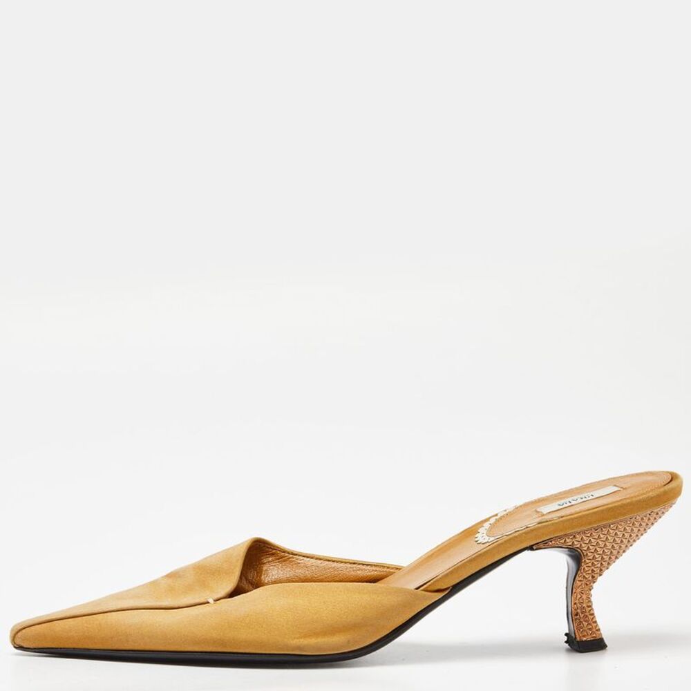 Prada Yellow Satin Pointed Toe Mules Size 38.5
